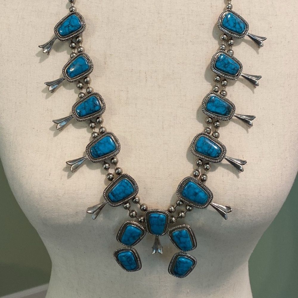 Vintage Goldette Faux Silver Turquoise Necklace